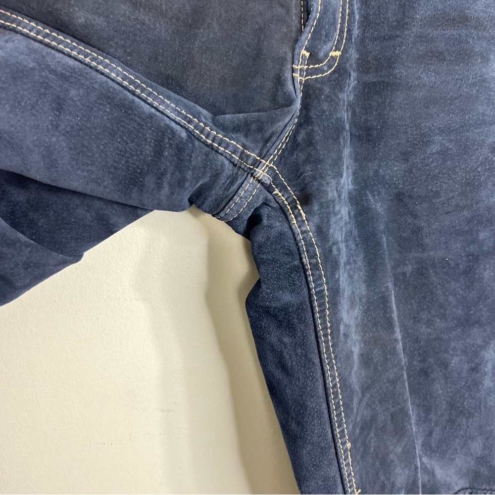 Vintage 80s 90s Wash & Wear genuine suede dark blue high rise slim fit pants 24 - Picture 10 of 15